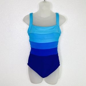 Chicos Swim Miraclesuit Spectra Band It One Piece Swimsuit Womens 12 Ombre Blue
